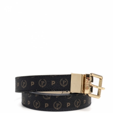 Cintura donna con stampa Heritage reversibile nero avorio