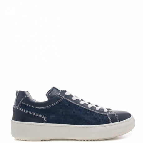 sneakers bimbo in pelle blu con cerniera e strappo laterale