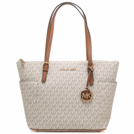borsa donna a spalla jet set item con stampa logo mk panna cuoio