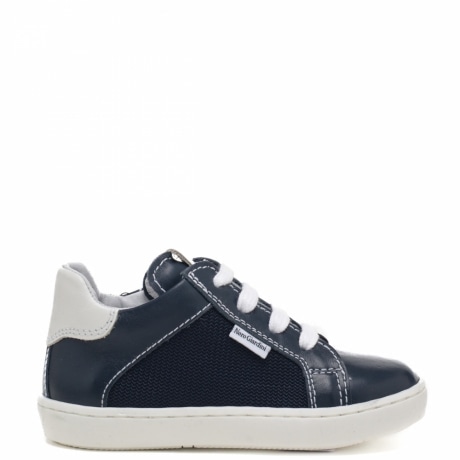 sneakers bimbo blu con cerniera laterale e lacci e tallone bianco