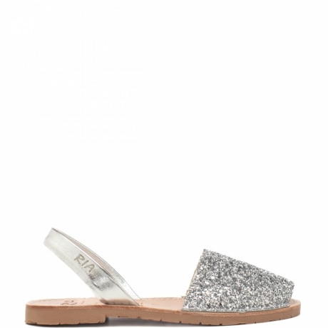 Sandali slip on bassi donna in pelle glitter argento