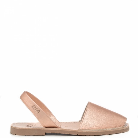 Sandali slip on bassi donna in pelle effetto laminato oro rosa