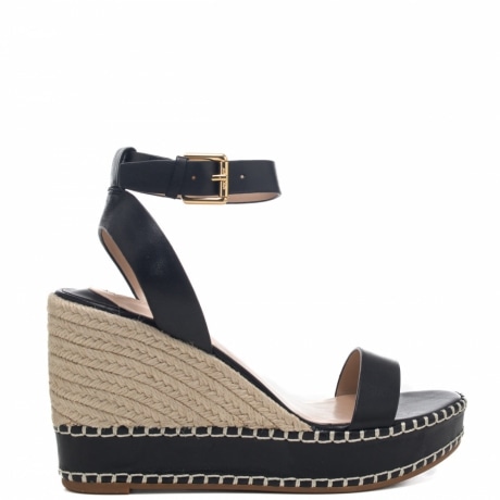Sandalo espadrilles donna con zeppa in corda nero