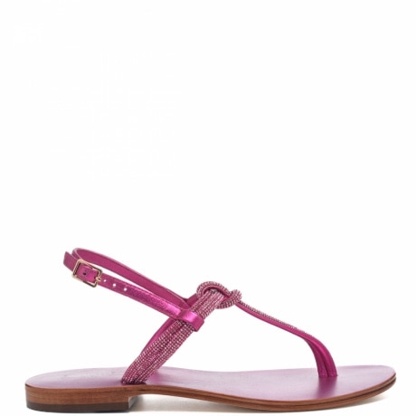 sandali donna infradito bassi fucsia con nodo e strass