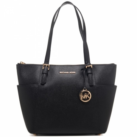 borsa donnantote jet set in pelle nera con cerniera e tasche laterali