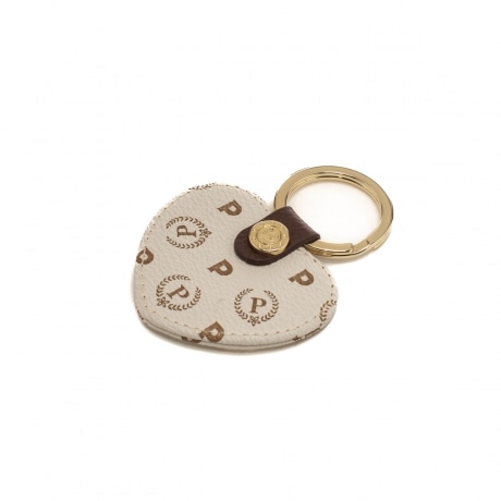 Portachiavi da donna a cuore con stampa Heritage all over marrone