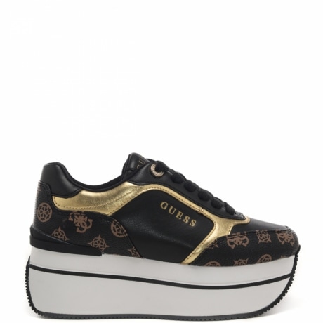 sneakers donna con maxi platform nero/marrone con logo