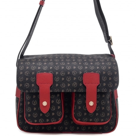 borsa a tracolla donna heritage piccola con doppia tasca esterna nero lacca