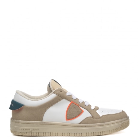 Sneakers uomo stringate modello Lyon Low in pelle bianca e beige