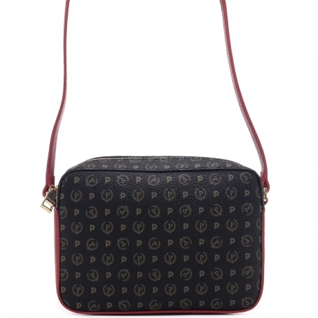 Borsa a tracolla donna Heritage con cerniera e tracolla in pelle nero lacca