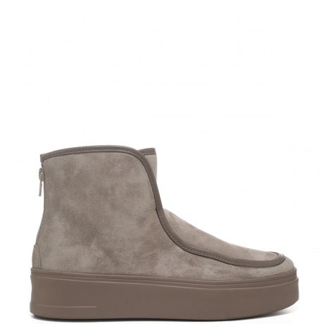 Stivaletti donna in pelle beige effetto scamosciato con platform