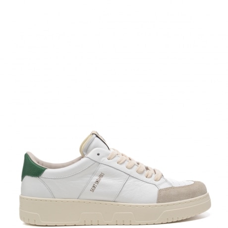 Sneakers uomo Sail in pelle bianca con lacci in tessuto e riporto posteriore verde