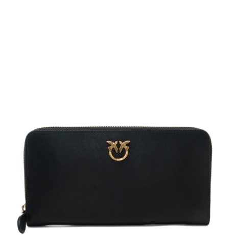portafoglio donna grande con cerniera integrale zip-around in pelle liscia nera