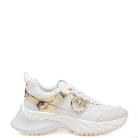 sneakers donna pinko stringate con inserti laminati oro e fibbia love birds