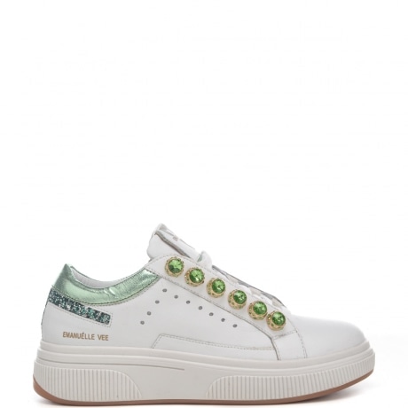 SNEAKER JULY STRASS COLORATI in pelle bianca e verde