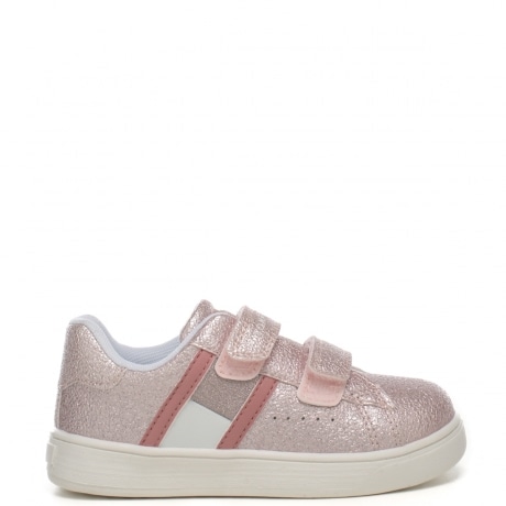 Sneakers bimba rosa con chiusura con doppio strappo