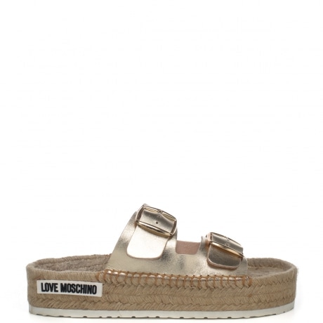 Sandali donna con doppia fibbia color platino