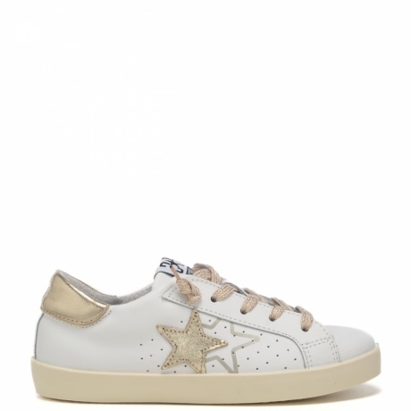 sneakers bimba fondo a cassetta con stelle bianco oro