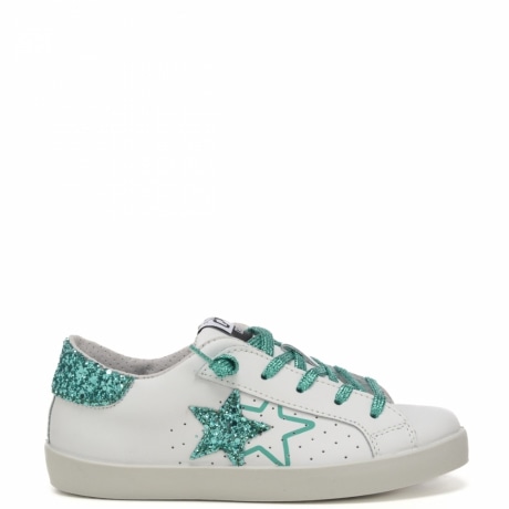 sneakers bimba fondo a cassetta con stelle glitter bianco verde