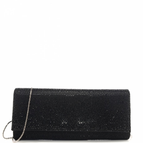 Pochette a baguette da donna Huma con catena fine e cristalli neri