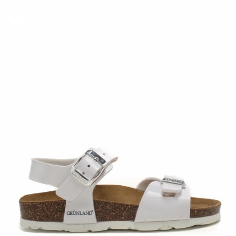 Sandali da bambina Luce con fascetta cut-out e cinturino in vera pelle verniciata bianca