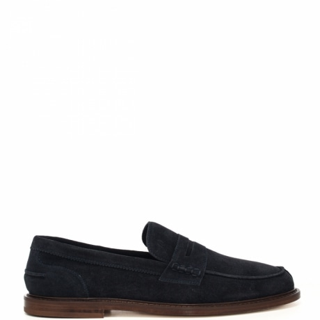 Mocassino uomo in tessuto scamosciato blu calzata slip on