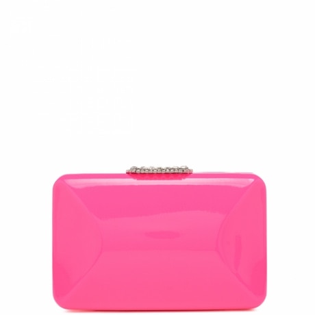 Clutch da donna Orsa Minore con tracolla in maglia fine e clip gioiello fucsia