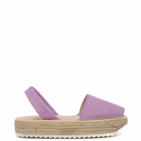 Sandali minorchina slip on da bambina con platform in corda e fascia in pelle malva