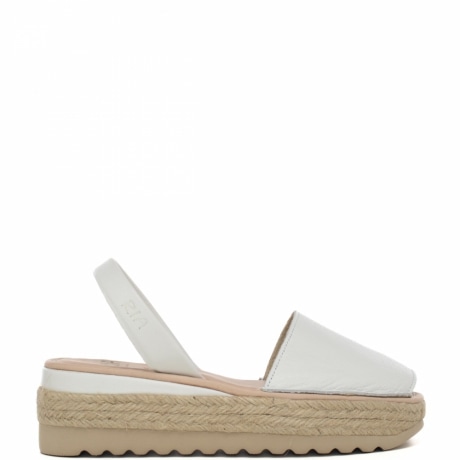 Sandali minorchina slip on da donna con platform in corda e fascia in pelle bianco