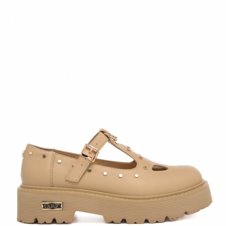 mocassini di donna slash 4217 in pelle caramel con borchiette