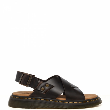 Sandali slingback da uomo Zane in vera pelle marrone con cuciture gialle