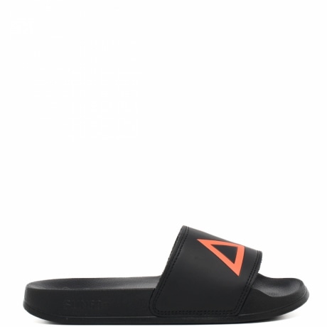 ciabatte da donna in gomma con logo a contrasto nero arancio