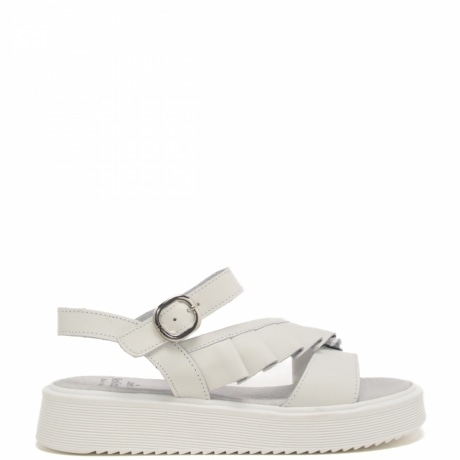 Sandali da bambina con fascette in vera pelle bianca con drappeggio frou frou