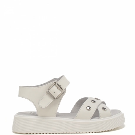 Sandali da bambina con fascette in vera pelle bianca con borchie