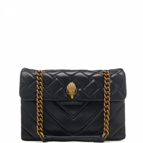 borsa a spalla da donna kensington quilted con tracolla a catena in pelle nera trapuntata