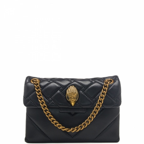 borsa a spalla da donna mini kensington quilted con tracolla a catena in pelle nera trapuntata