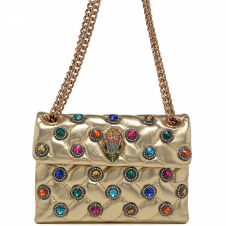 borsa a tracolla da donna mini kensington octavia con tracolla a catena in pelle oro e cristalli multicolor