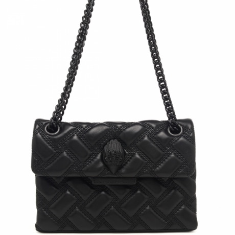 borsa a tracolla da donna mini kensington quilted con tracolla a catena in pelle nera trapuntata
