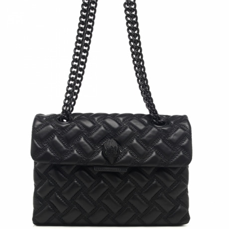 borsa a tracolla da donna kensington quilted con tracolla a catena in pelle nera trapuntata