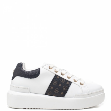 sneakers da donna con patch heritage e inserti neri in vera pelle bianca