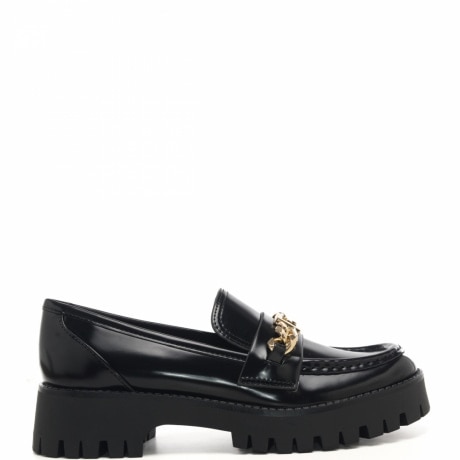 Mocassino da donna Almosty con logo catena nero