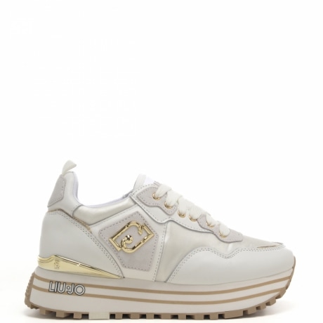 sneakers donna maxi wonder 01 bianco white con inserti laminati oro
