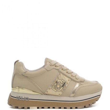 sneakers donna maxi wonder 71 beige butter con inserti laminati oro