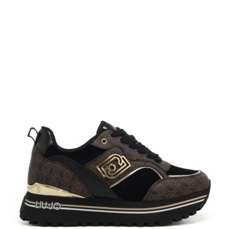 sneakers donna maxi wonder 73 brown black nero con inserti laminati oro