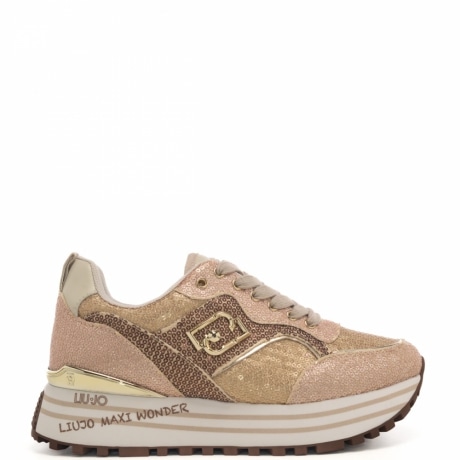 sneakers donna maxi wonder 73 light gold peach con inserti laminati oro
