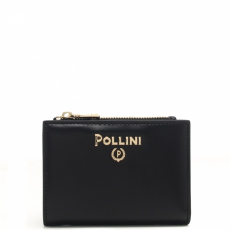 portafoglio da donna con bottone automatico e logo nero