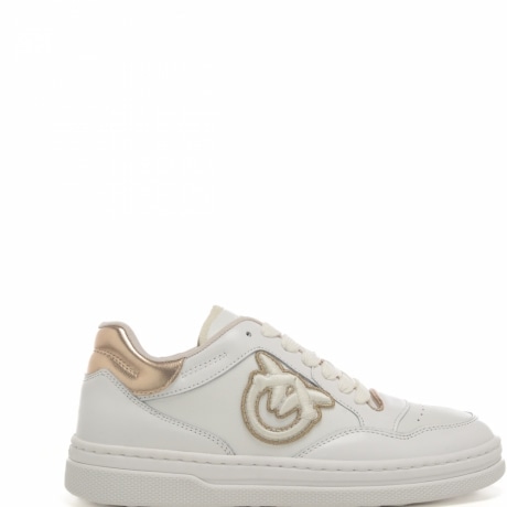 sneakers da donna mandy in pelle bianca con inserti laminati oro a contrasto