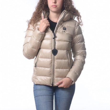 giubbino corto da donna caroll imbottito in ovatta beige con interno celeste