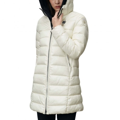 giubbotto lungo da donna adelaide impermeabile in ovatta bianco interno celeste brina