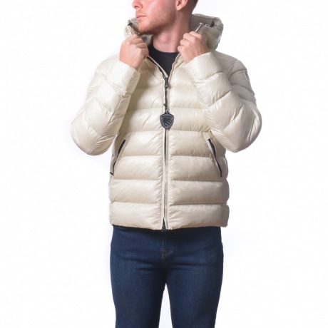 giubbino corto da uomo adams imbottito in ovatta con cappuccio bianco interno beige